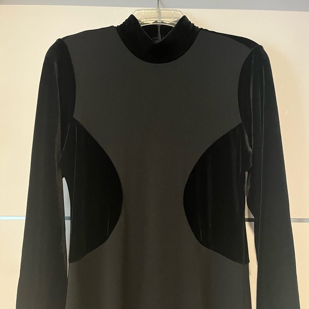 EUC Liz Claiborne long maxi black velour side slimming long sleeve dress